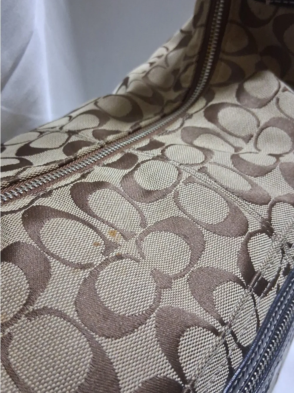 COACH Penelope Signature Hobo Canvas Bag Tan Brown with Black Handle and Trim